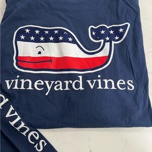 Mens Vineyard Vines Blue Tee L/S Patriotic Whale USA SZ Large NWT